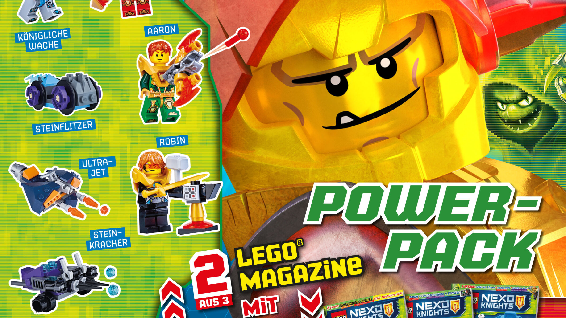 Abbildung des Titelblatts einer LEGO Nexo Knights Wundertüte mit der Aufschrift 