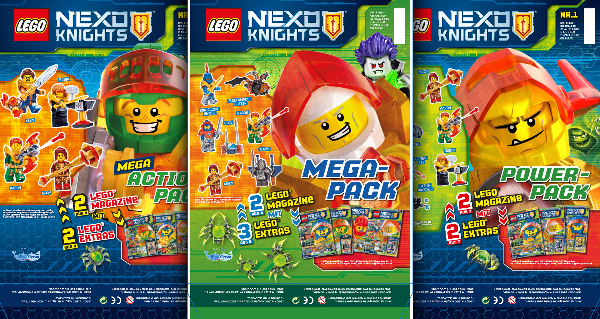 LEGO Nexo Knights Mega-Aktionspakete mit verschiedenen Sets und Figuren.