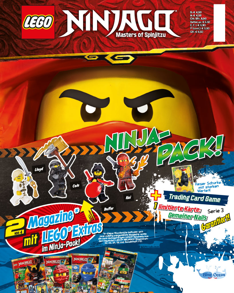 LEGO Ninjago Wundertüte mit Ninja-Figuren und Sammelkarten.