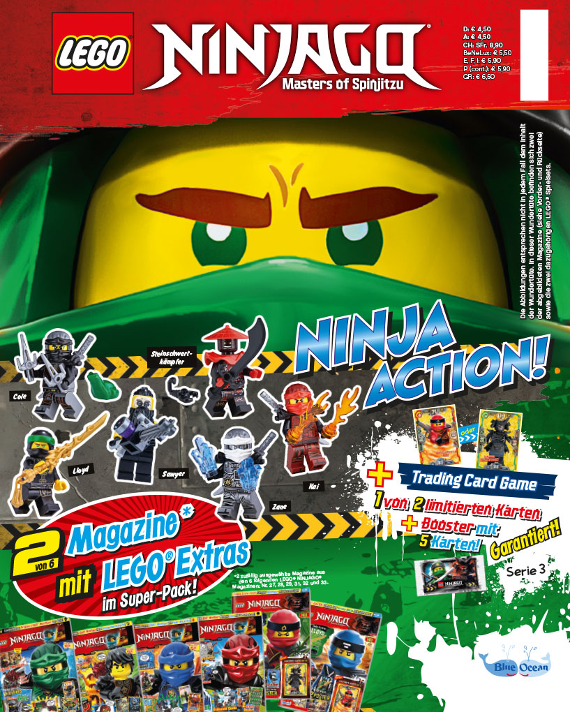 Cover der LEGO Ninjago Wundertüte mit den Figuren Cole, Lloyd, Sawyer, Zane und Kai.