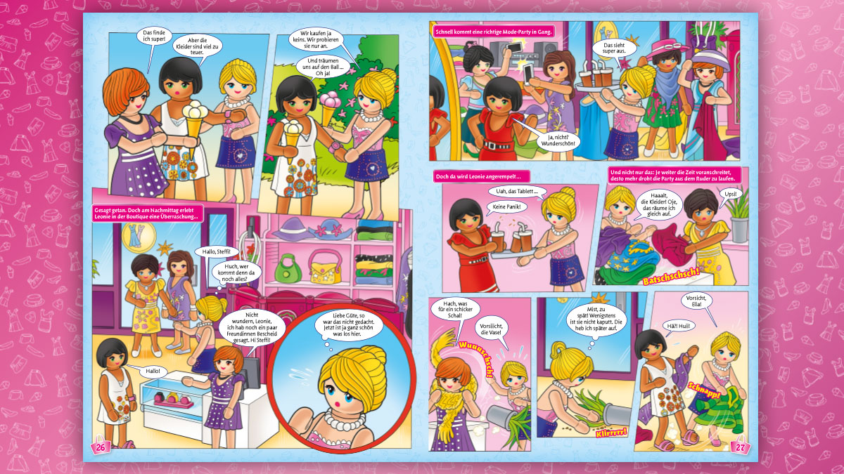 Referenz Playmobil – Doppelseite Comic für Mädchen.